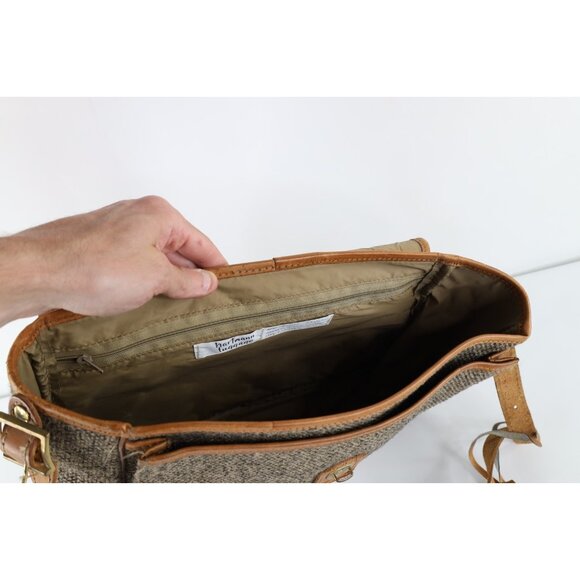 Vintage 70s 80s Streetwear Distressed Wool Tweed Leather Messenger Bag Briefcase - Picture 11 of 11